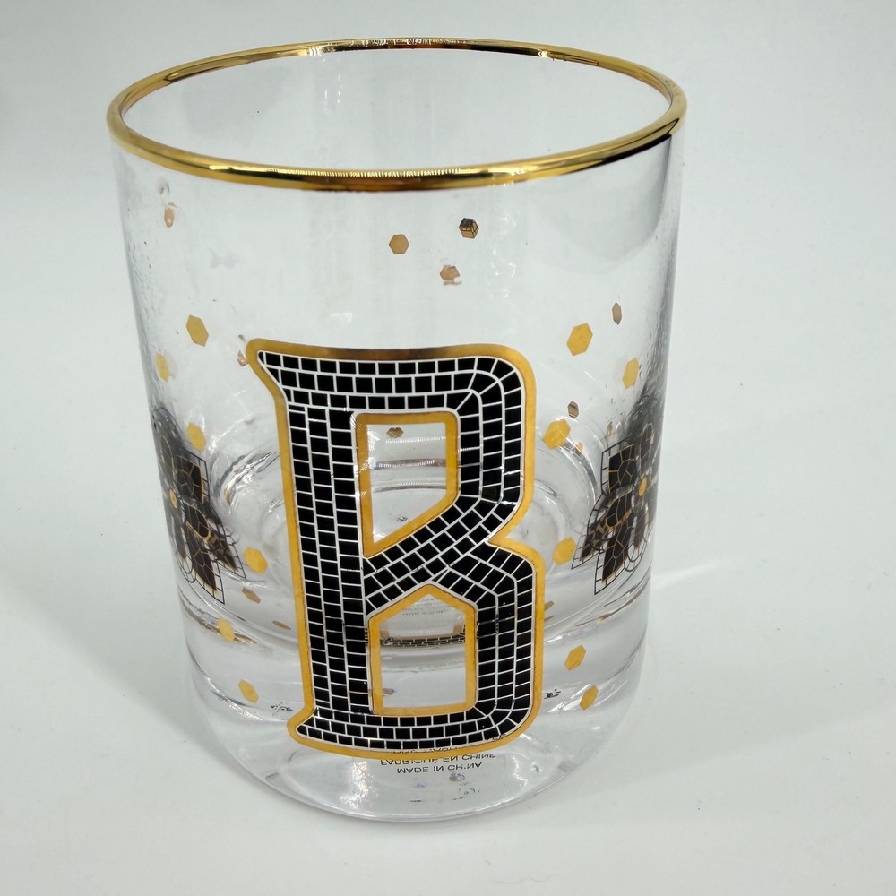 Anthropologie Monogram Glass Unisex OS Clear Gold Black Letter B Mosaic Tile Art